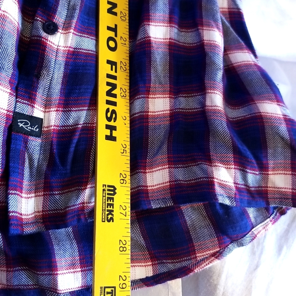 Euc Rails Plaid Top Button Up Cuffed Rolled Sleev… - image 8